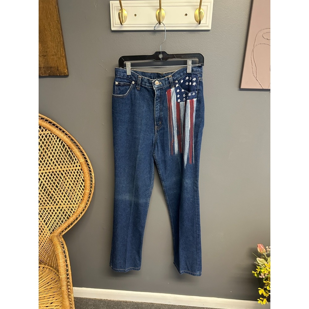 Vintage Michael G Jeans Womens Size M Painted High Rise American Flag Denim